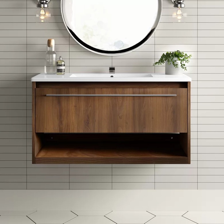 walnut and white modern vanity