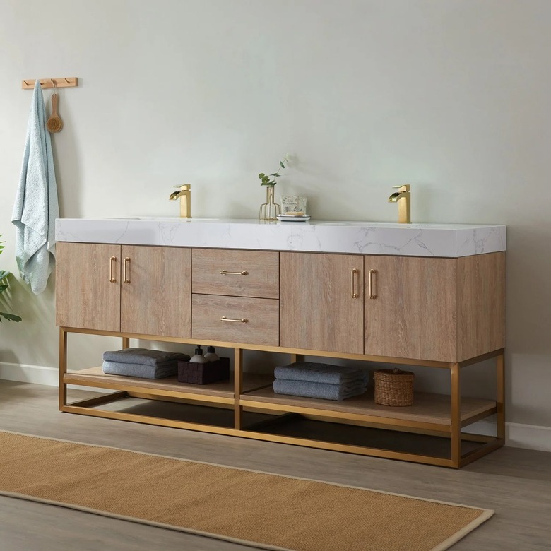 Wade Logan Annice 72-Inch Free-Standing Double Bathroom Vanity With Cultured Marble Vanity Top