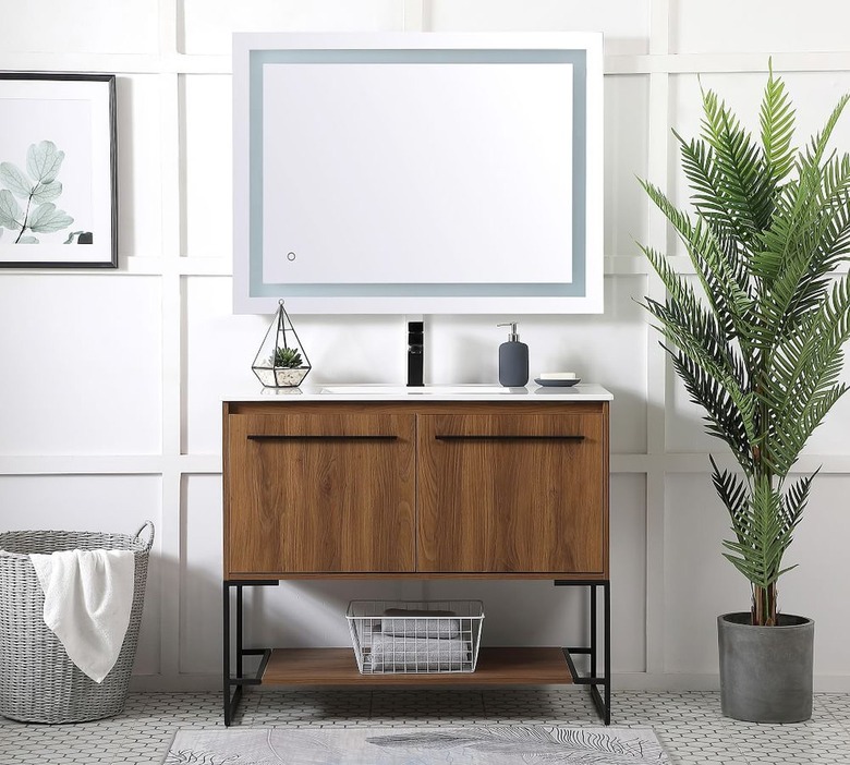 modern bathroom vanity with linear details