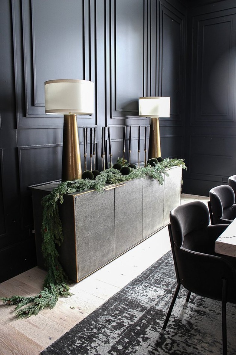 Modern Christmas decor with black walls