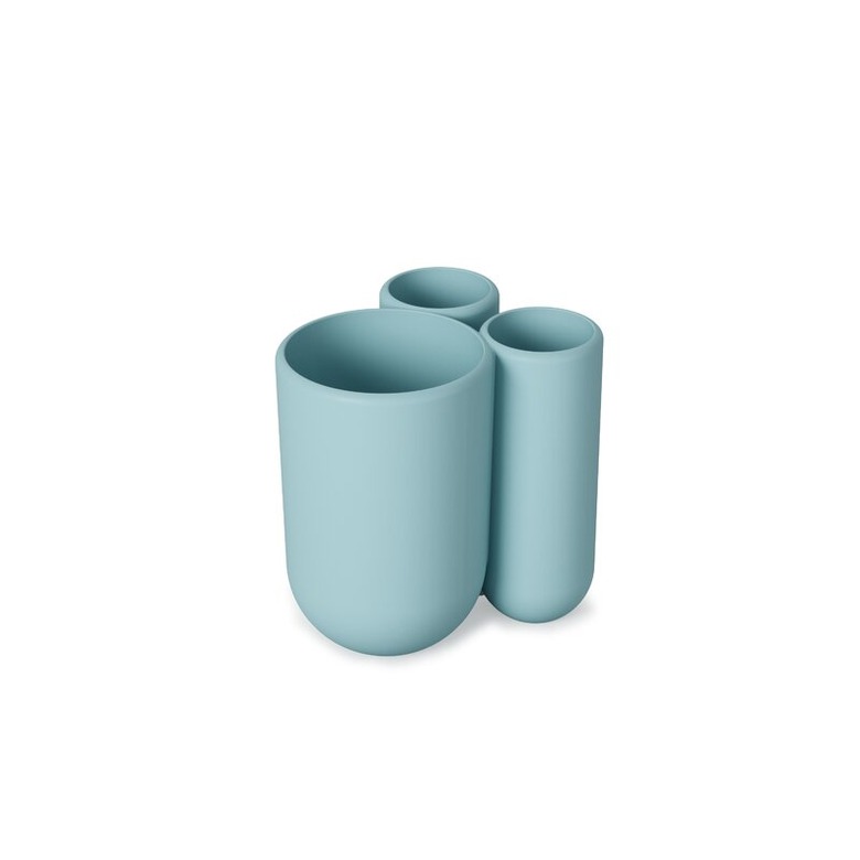 Modern blue toothbrush holder with three compartments