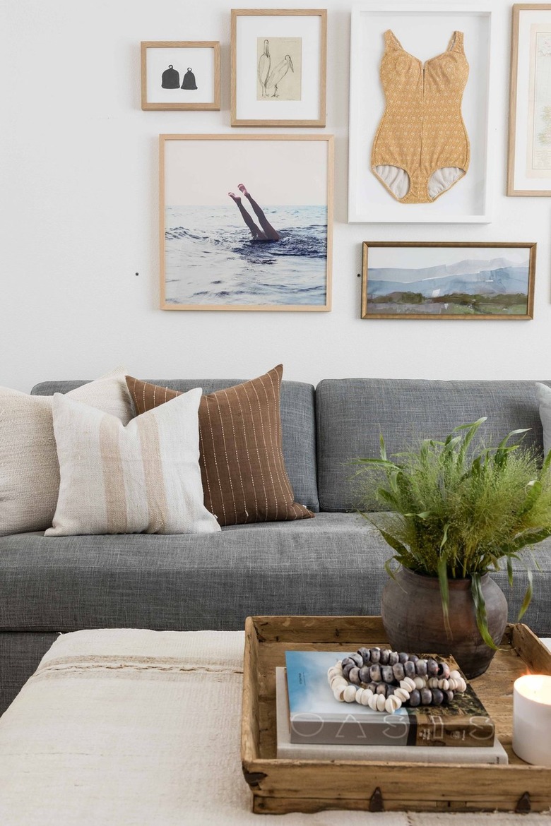 Living room detail with gray couch