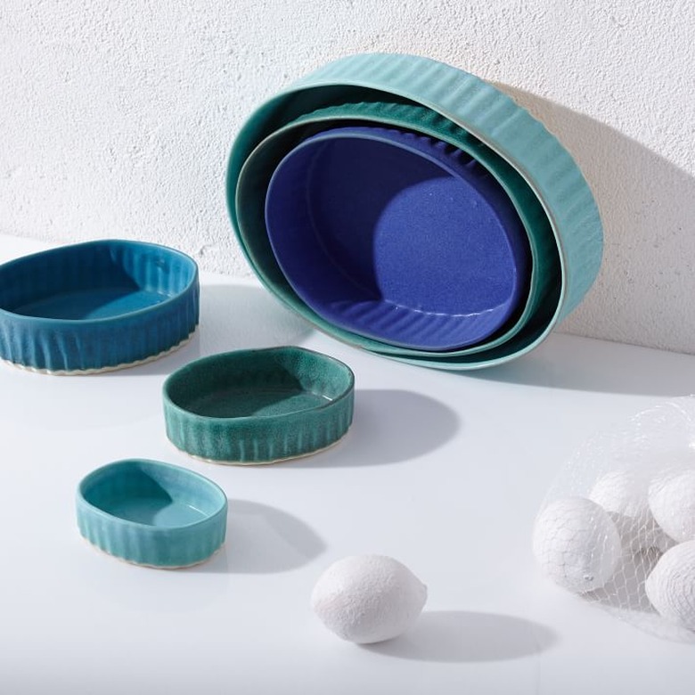 blue and green ceramic bakeware