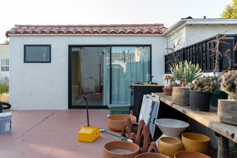 cluttered outdoor patio