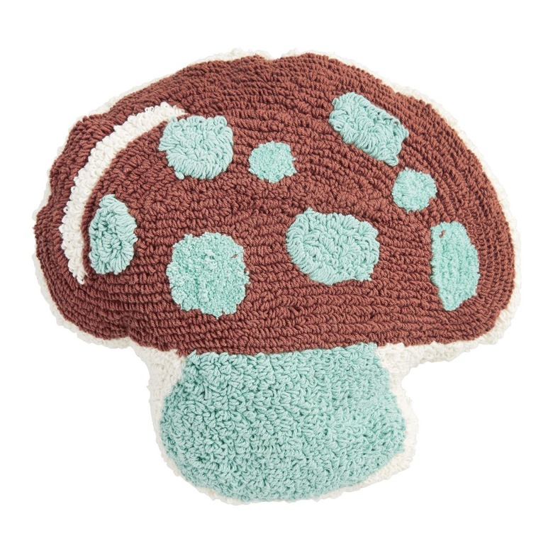 blue and brown mushroom-shaped pillow
