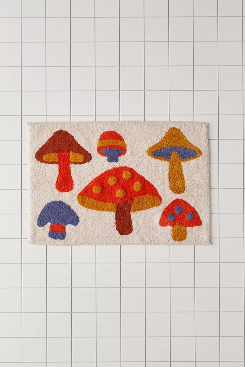 bath mat with colorful mushrooms pattern