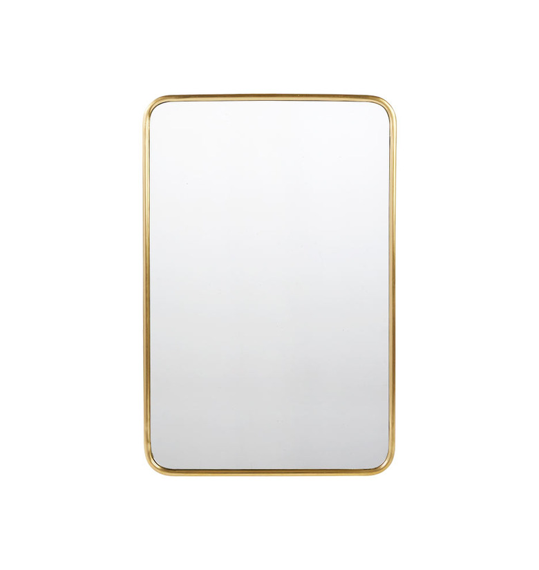 Rounded rectangular mirror with aged brass frame