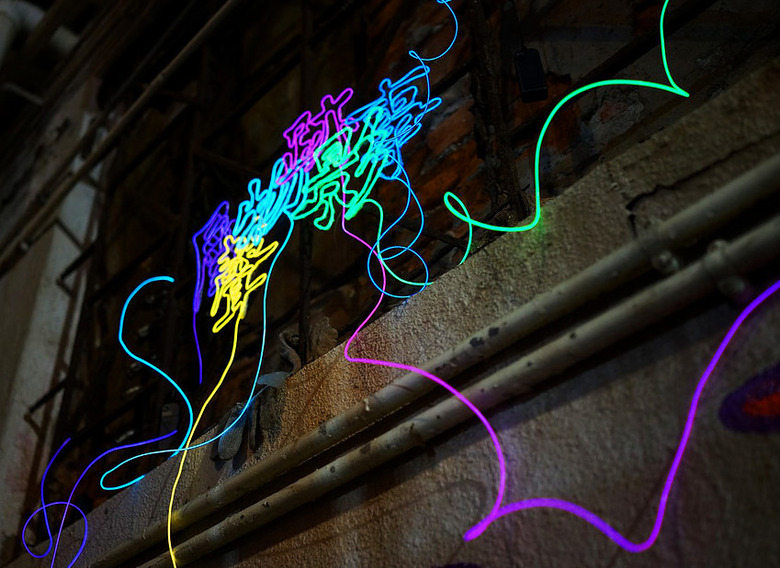 Sharmaine Kwan neon artwork on a public building