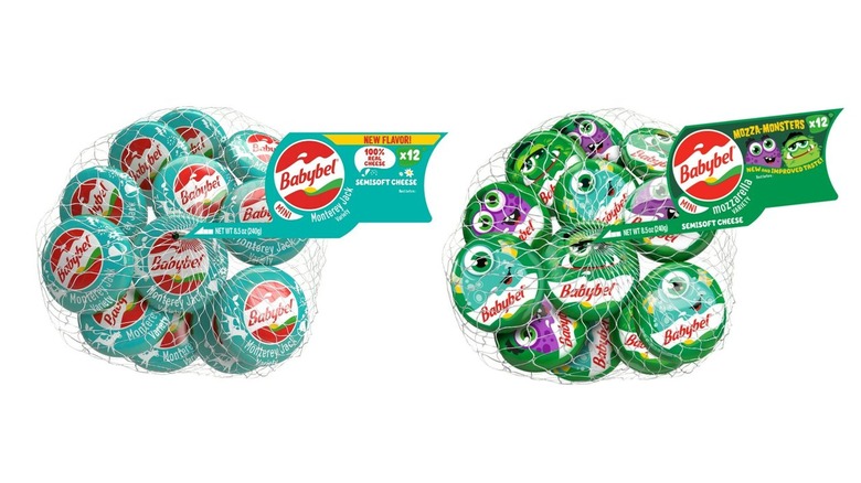 Two bags filled with Babybel cheese in the Monterey Jack and mozzarella flavors.