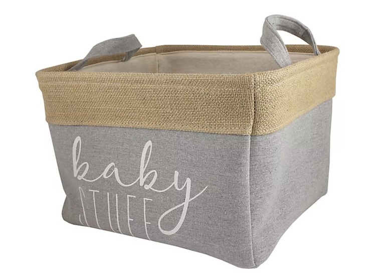 Baby Stuff Burlap and Grey Linen Storage Bin