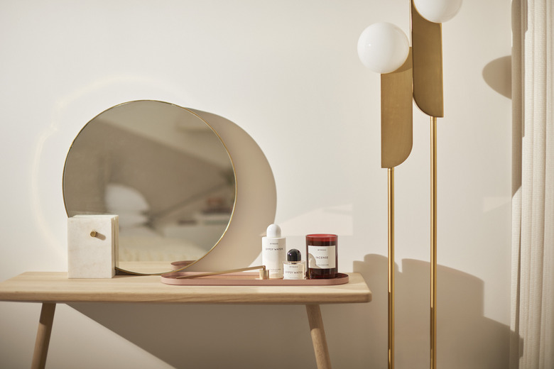 modern vanity and west elm lamps