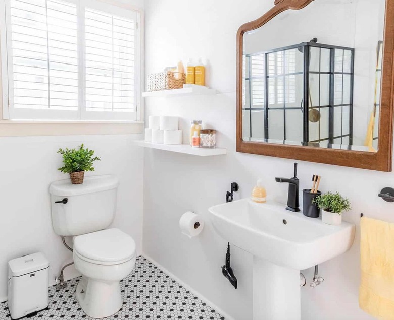 Bathroom with black and white floors
