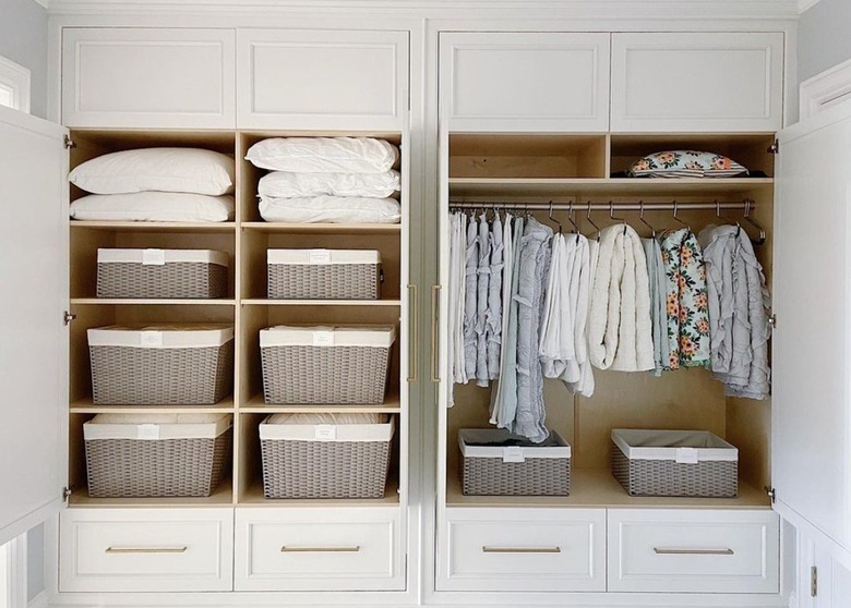 Large linen closet with baskets