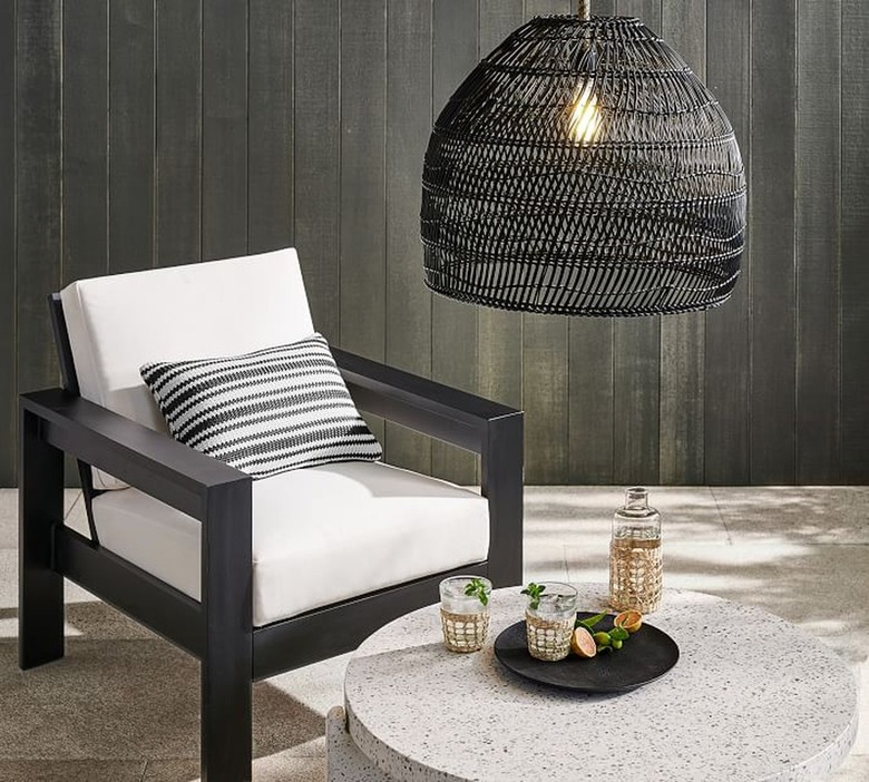 outdoor chair with ceiling wicker light