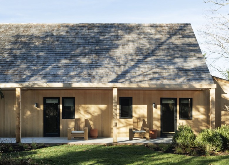 cedar plank home with black trim