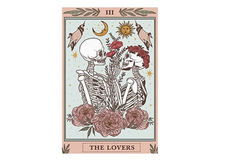 The Kissing Lovers Skull Tapestry