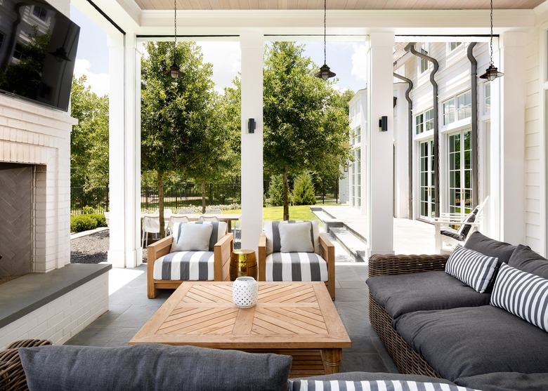 Backyard patio with TV room