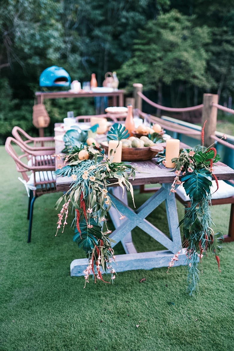 Backyard dinner party set up