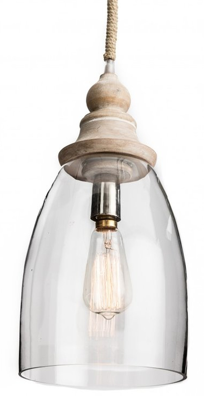 Conical Clear Glass Pendant with Wood Finial