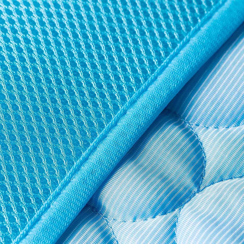 close-up of a blue pet cooling mat