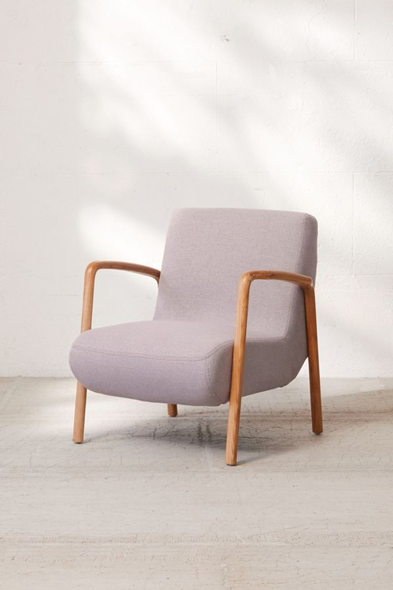 lavender lounge chair with wooden frame