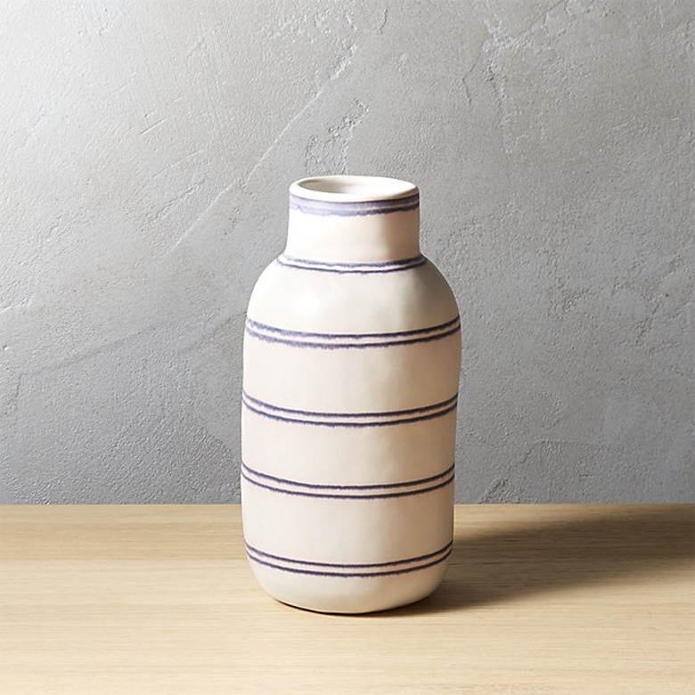 purple striped stoneware vase