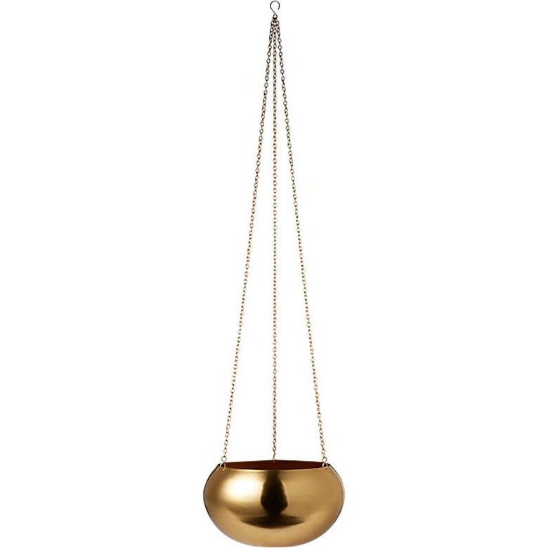round gold hanging planter