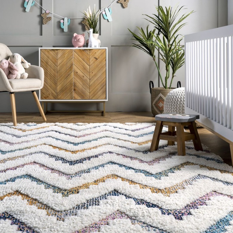 Rugs USA Ivory Carved Chevron Shag Area Rug