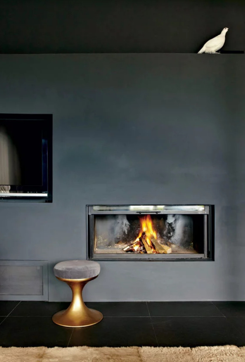 Fireplace with black walls