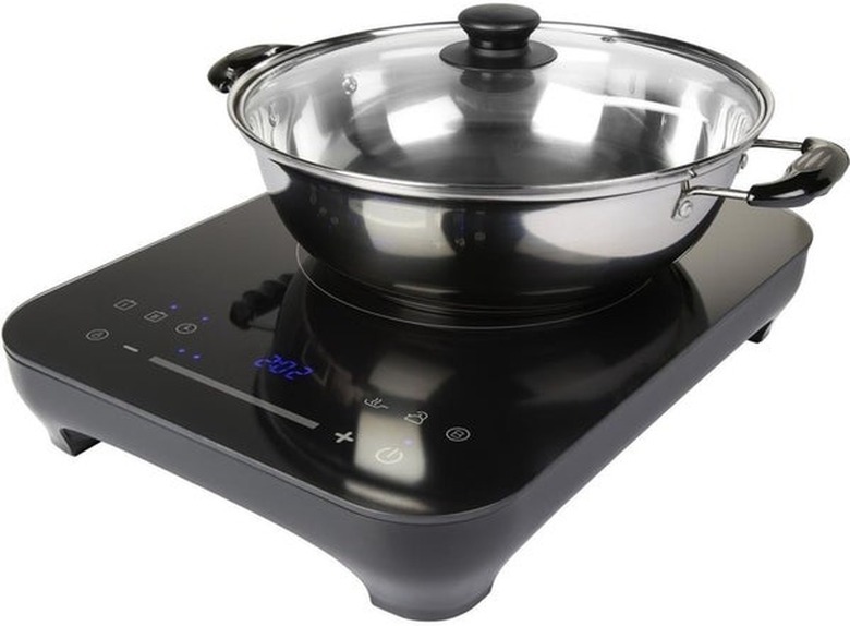 Electric Stove Burner from Midea Induction Portable Cooktop with 9 Saute Pan and Glass Lid