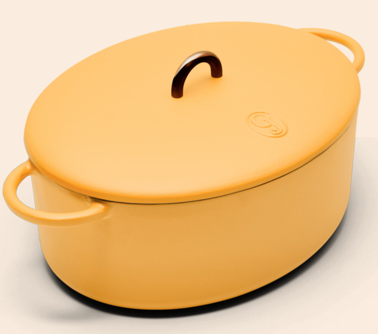 yellow ceramic coated cast iron cookware by Great Jones