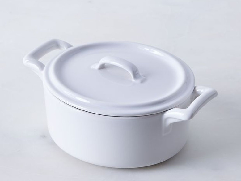 White ceramic coated cast iron cookware by Revol Porcelain France