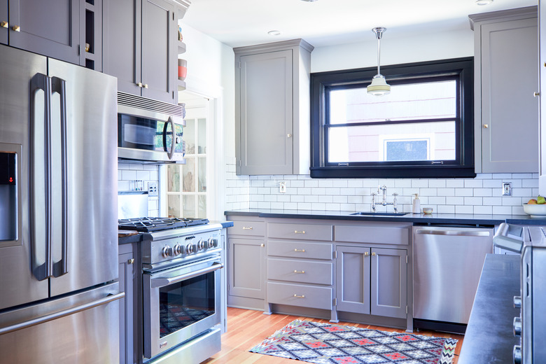 craftsman kitchen with gray cabinets