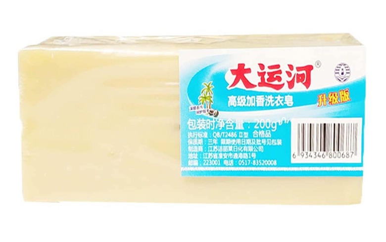 Beige-colored Grand Canal Soap in packaging with Japanese writing on it.