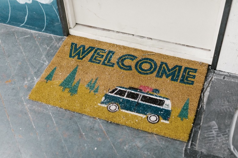 A door mat that says
