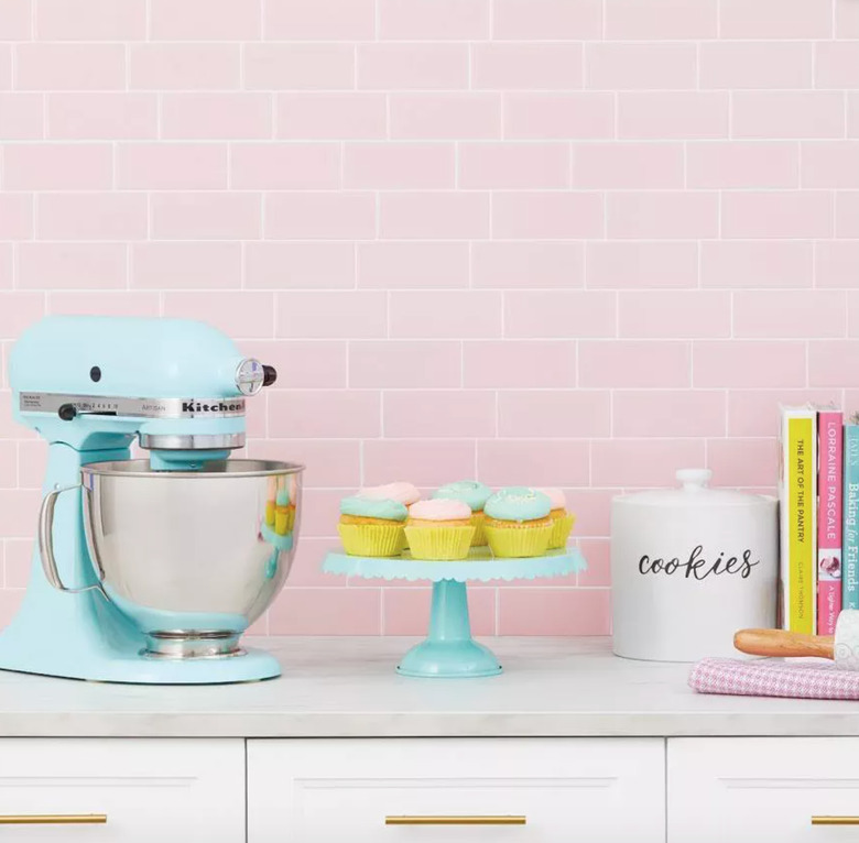 pink removable tile backsplash