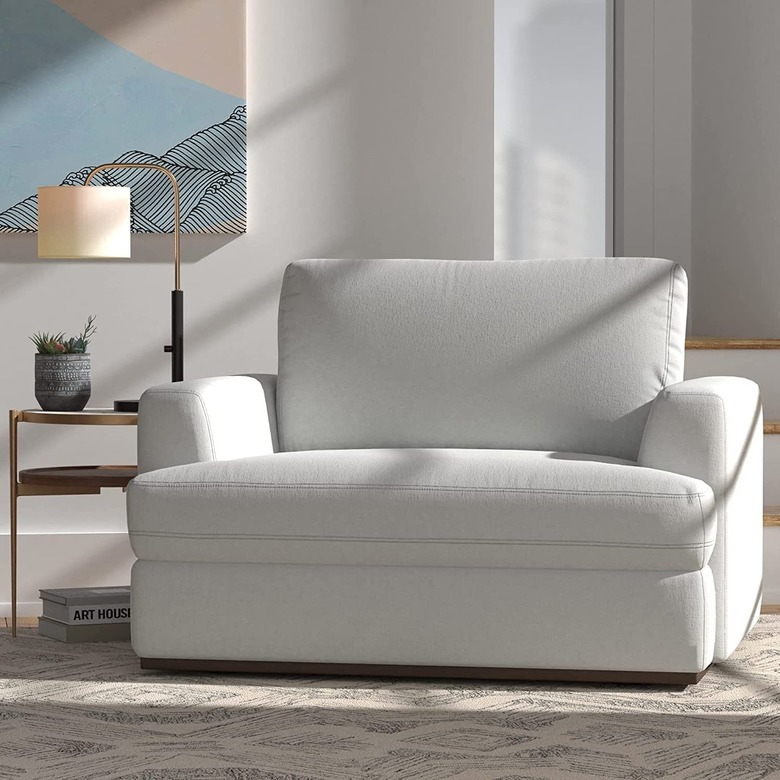 angular white square plush chair