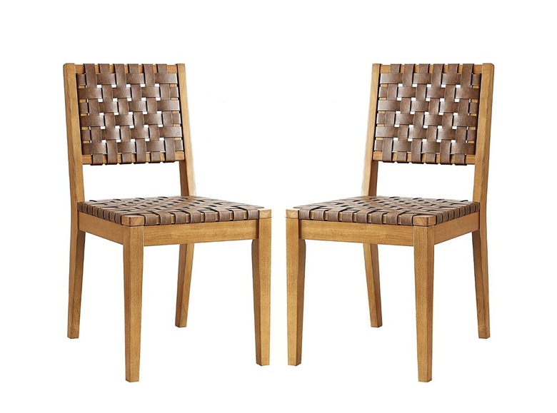 vegan leather woven dining chairs