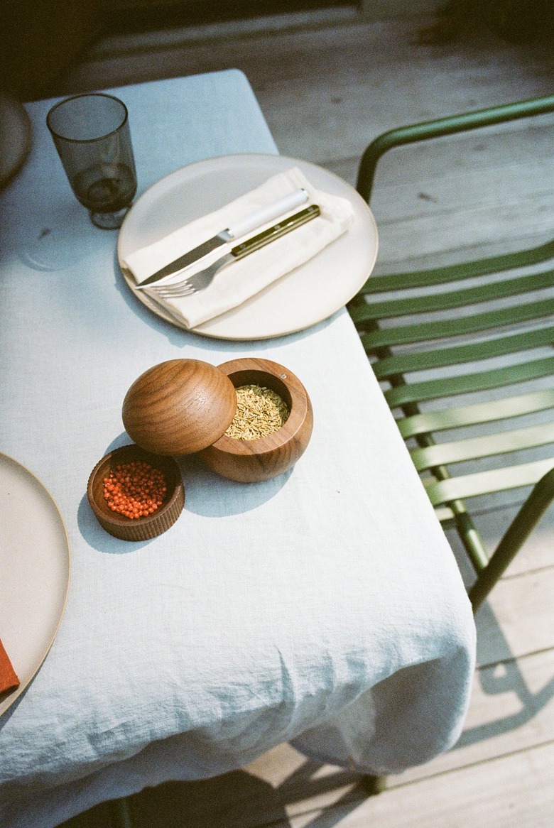 salt cellar on table with spices