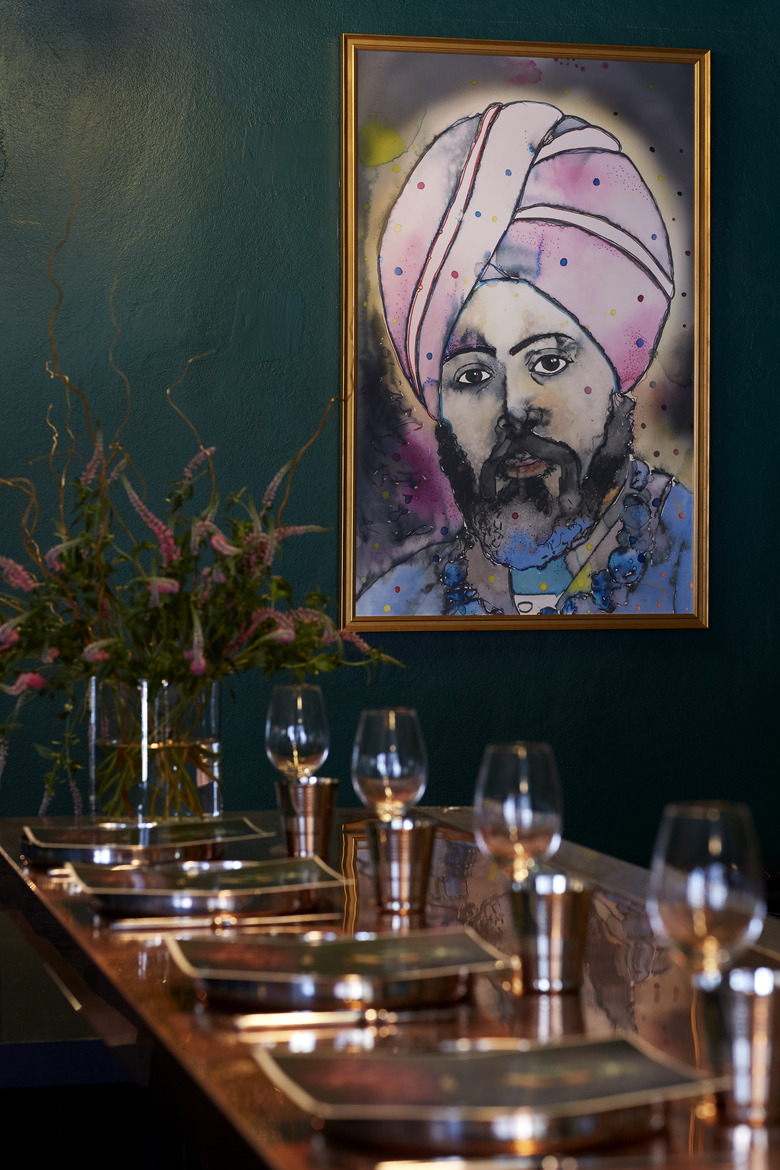 Portrait against bar.