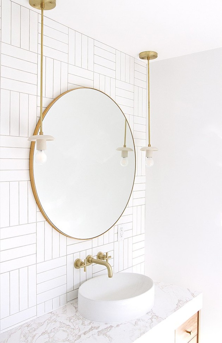Bathroom vanity with round mirror