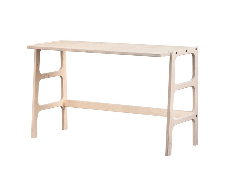 wood minimalist Scandinavian desk on white background