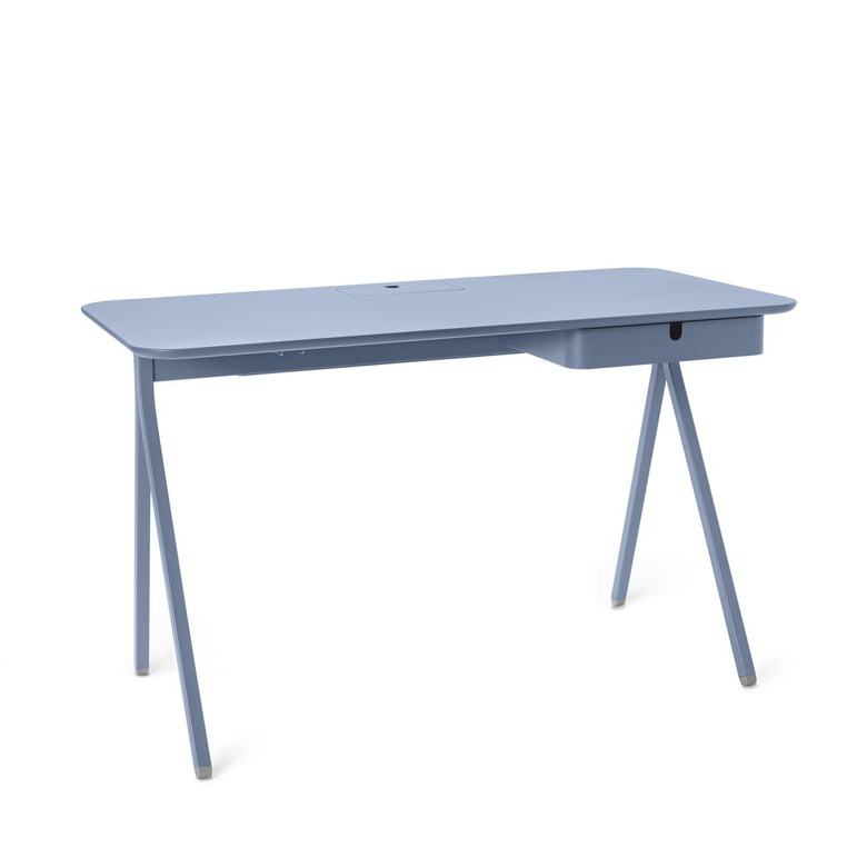 minimalist Scandinavian desk in light blue with storage drawer