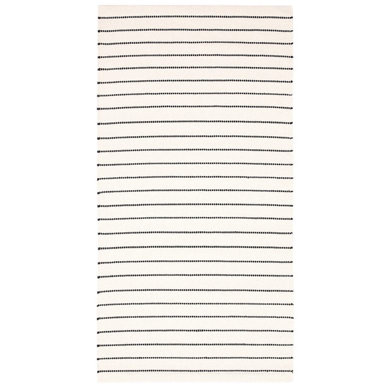Black and white IKEA Scandinavian rug with stripe design