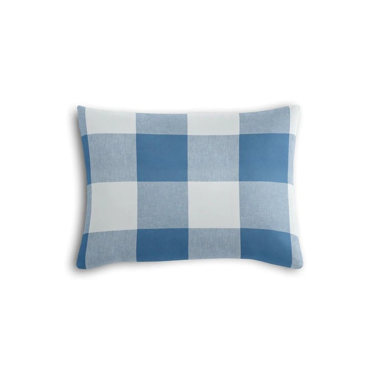 blue gingham throw pillow
