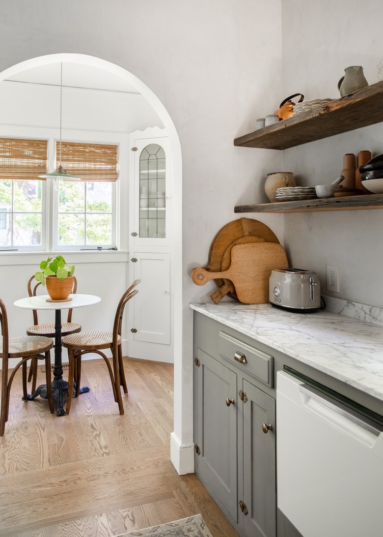 Kitchen with marble counters