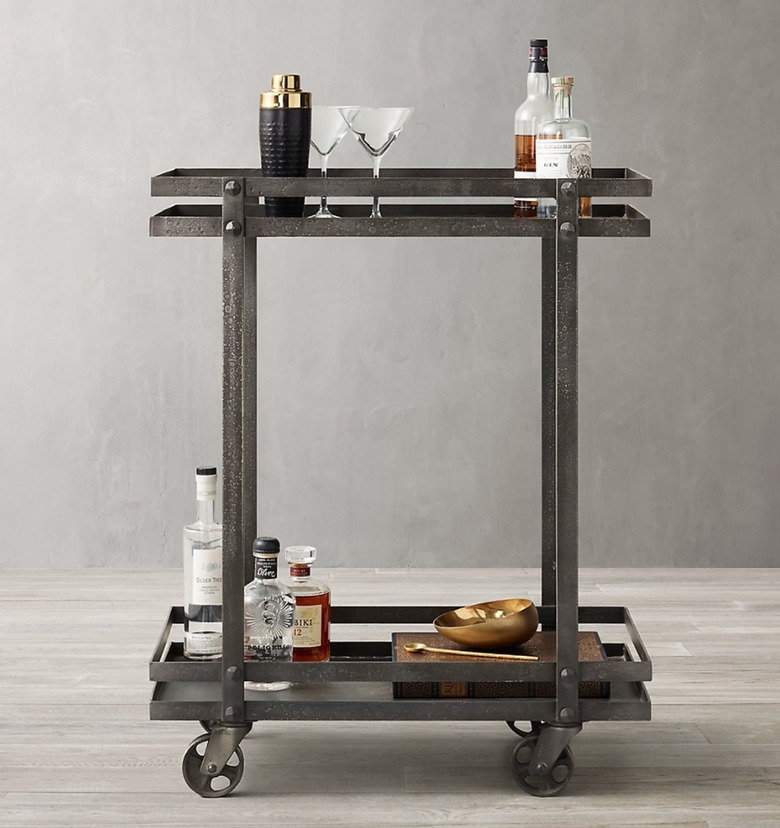Brushed metal industrial bar cart