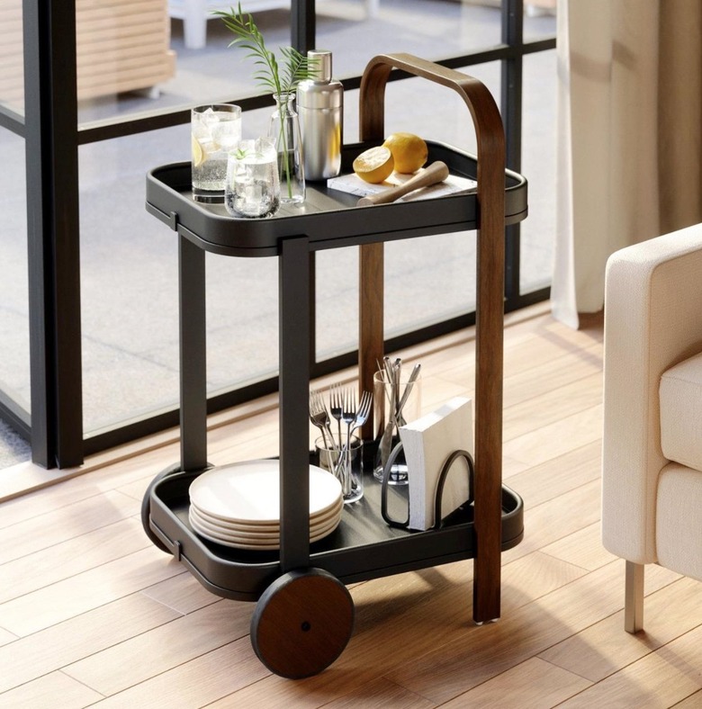 Mini wood bar cart