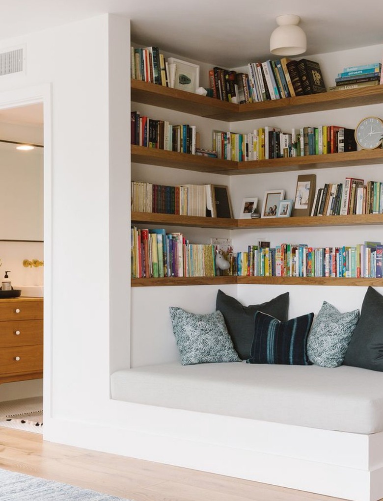 Modern home library with built-in shelves