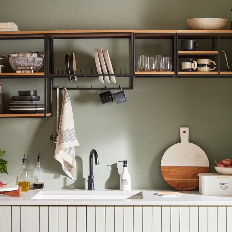 Shelving unit above a kitchen sink